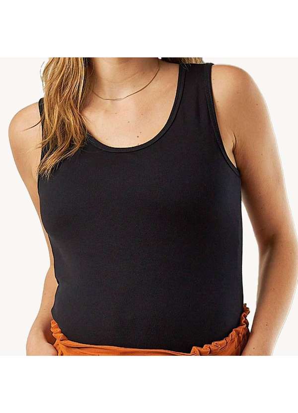 Simple Mama - Regata Gestante Ribana Basica Preto