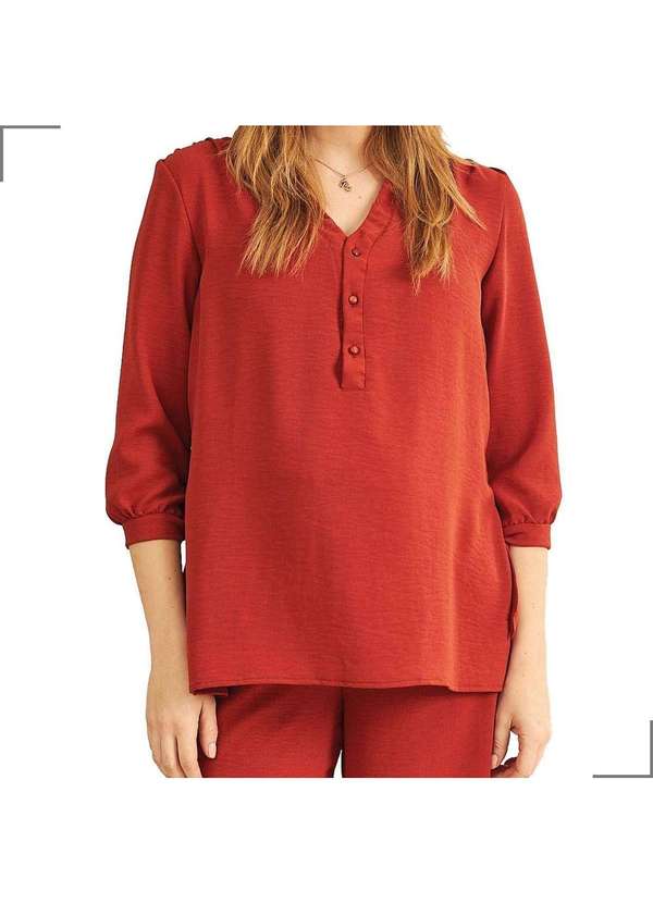 Simple Mama - Blusa com Botoes Amamentacao Manga 3/4 Marrom