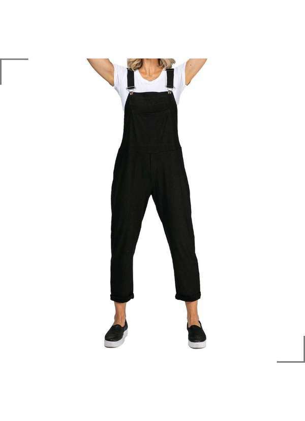 Simple Mama - Jardineira Malha Gestante Leve e Linda Preto