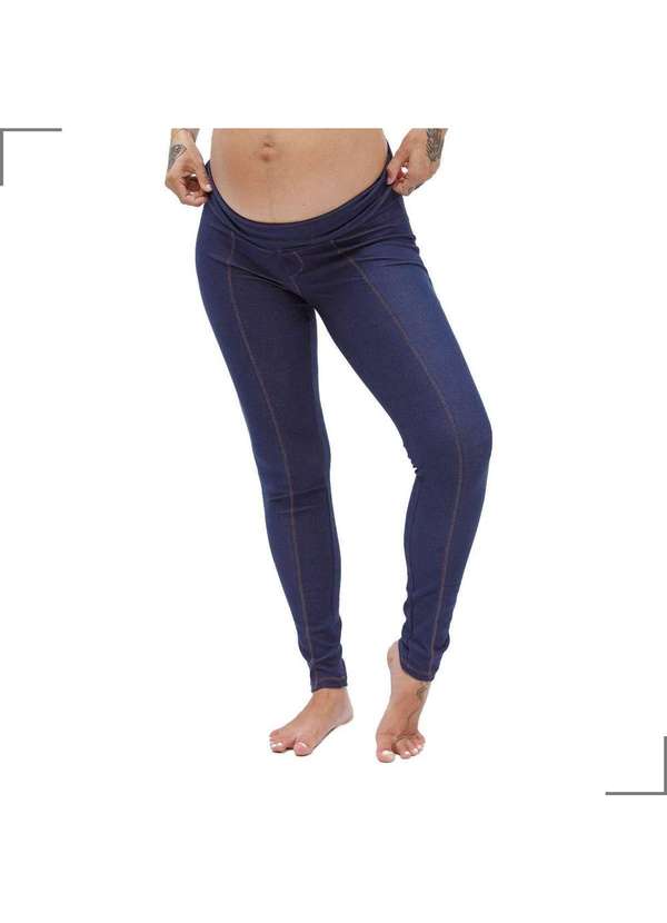 Simple Mama - Legging Moletom Gestante Cós Anatômico Prático Azul