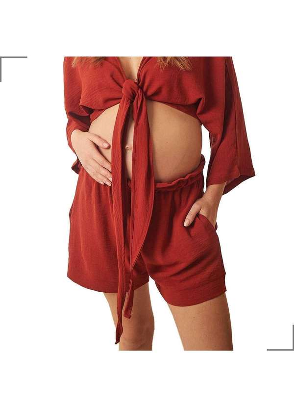Simple Mama - Shorts Gestante com Regulagem Fácil na Cintura Marrom 2