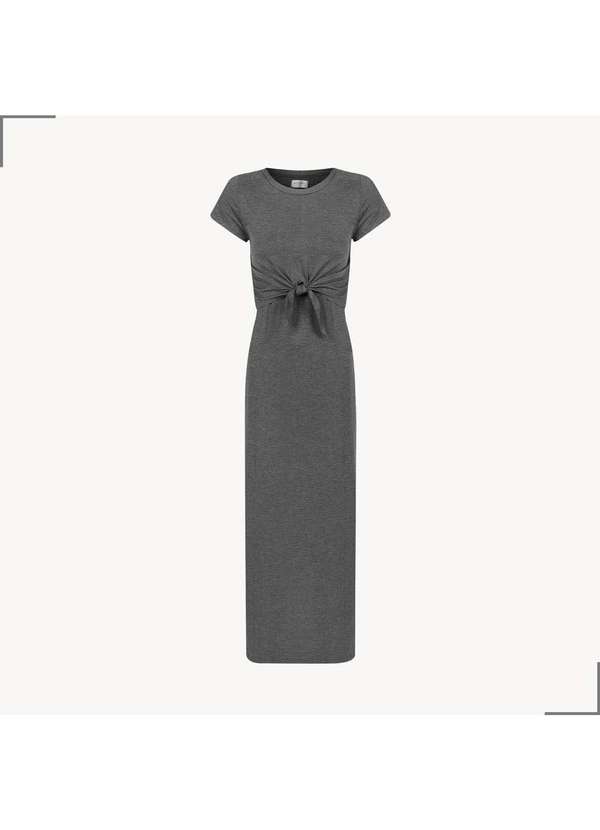 Simple Mama - Vestido Amamentacao Amarracao Frontal Pós Parto Longo Cinza 2