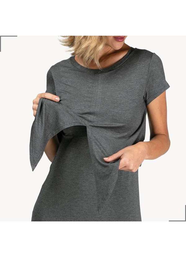 Simple Mama - Vestido Amamentacao Amarracao Frontal Pós Parto Longo Cinza 5