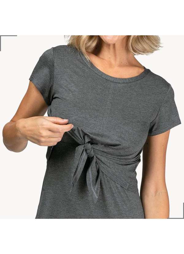 Simple Mama - Vestido Amamentacao Amarracao Frontal Pós Parto Longo Cinza 6