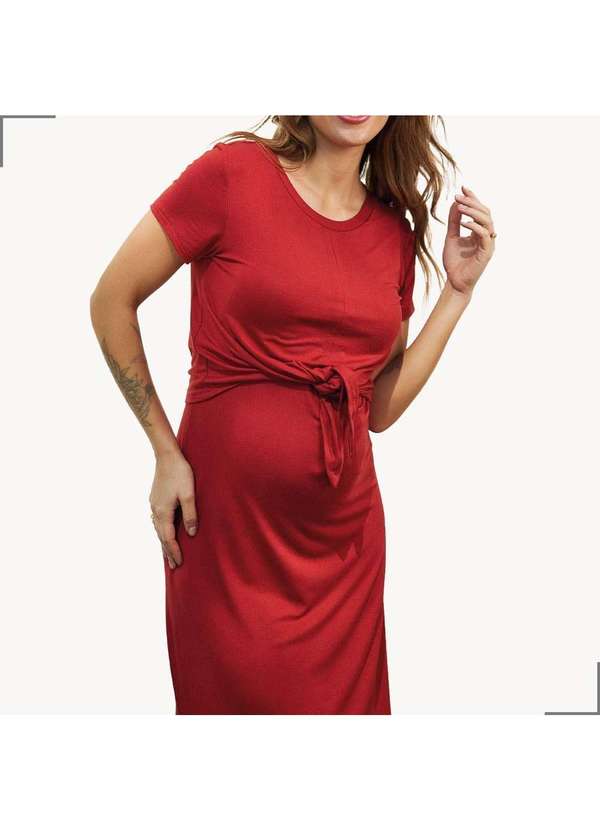 Simple Mama - Vestido Amamentacao Amarracao Frontal Pós Parto Longo Marrom 5