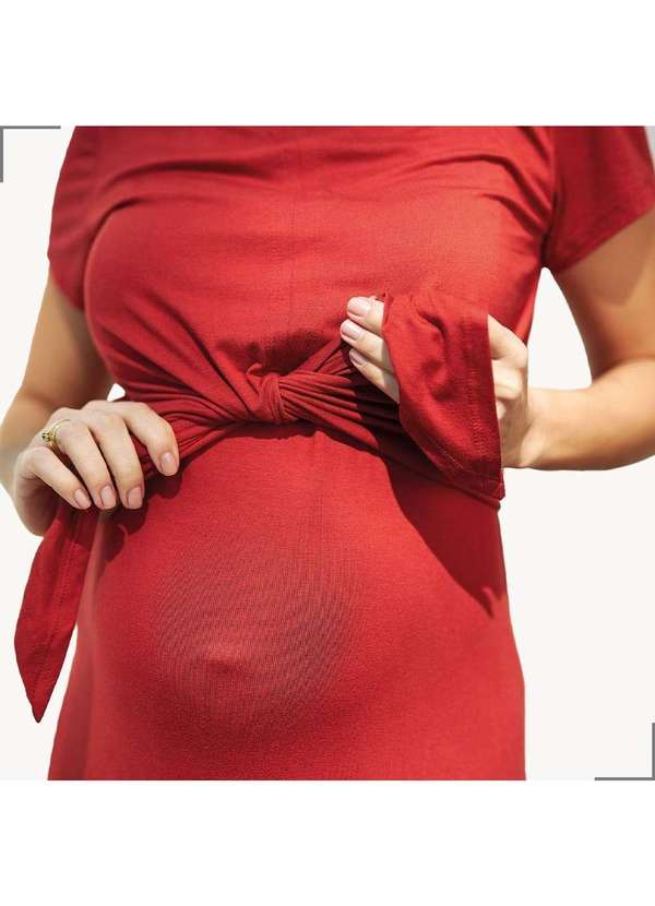 Simple Mama - Vestido Amamentacao Amarracao Frontal Pós Parto Longo Marrom 7