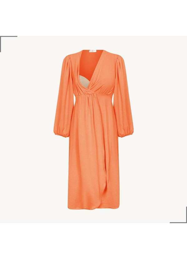 Simple Mama - Vestido Gestante Amamentacao Transpasse Manga Longa Laranja