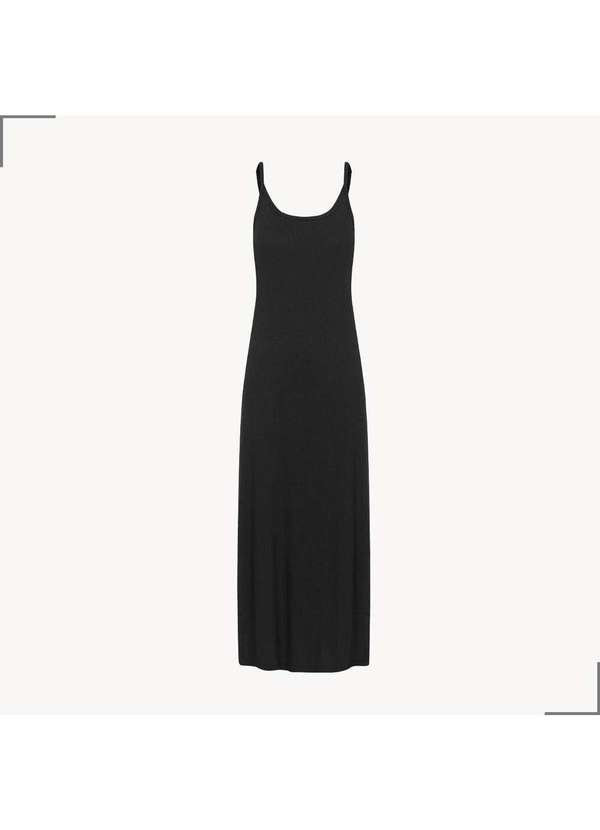Simple Mama - Vestido Gestante Canelado Longo Alça Amamentação Preto