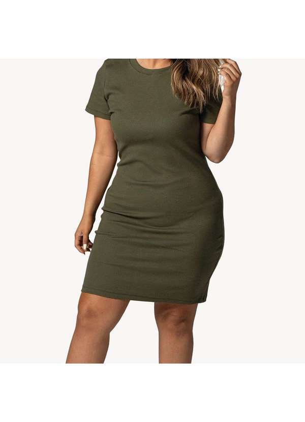 Simple Mama - Vestido Gestante Ribana Canelado Manga Curta Verde