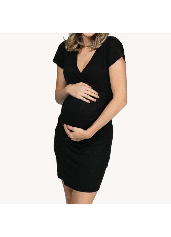 Simple Mama - Vestido Transpassado Gestante Amamentação Prático Preto 2