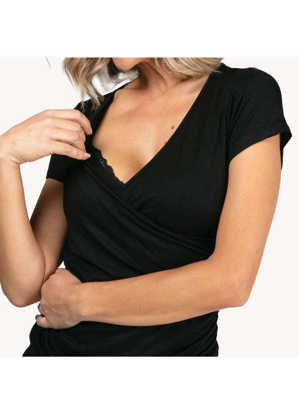 Simple Mama - Vestido Transpassado Gestante Amamentação Prático Preto 5