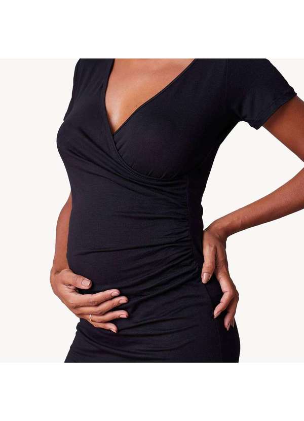Simple Mama - Vestido Transpassado Gestante Amamentação Prático Preto 6