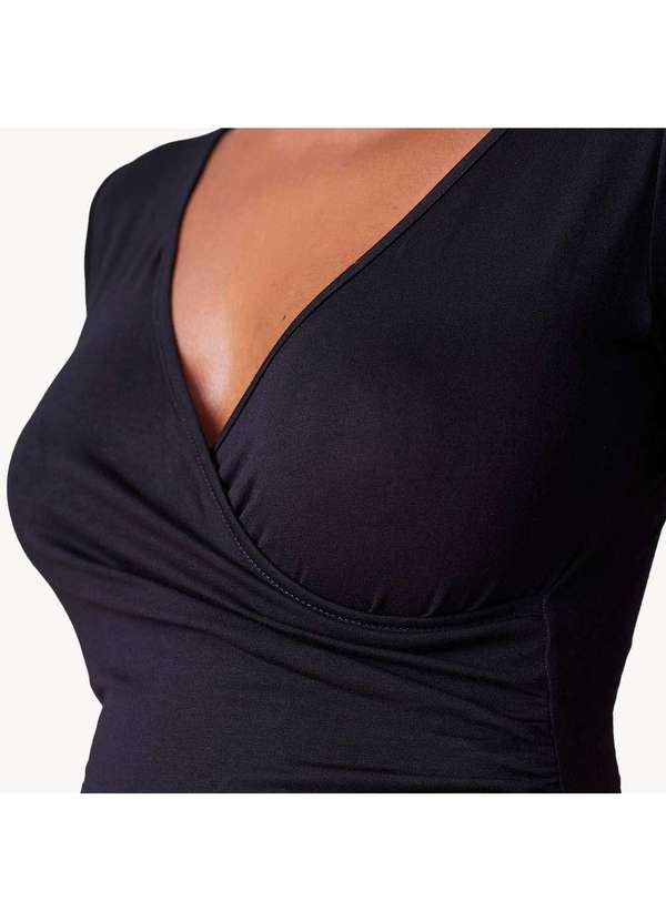 Simple Mama - Vestido Transpassado Gestante Amamentação Prático Preto 7