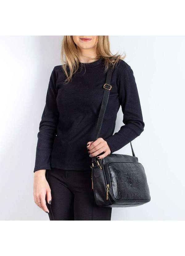 Bolsa de Couro Croco Tiracolo Anita Preto Enluaze