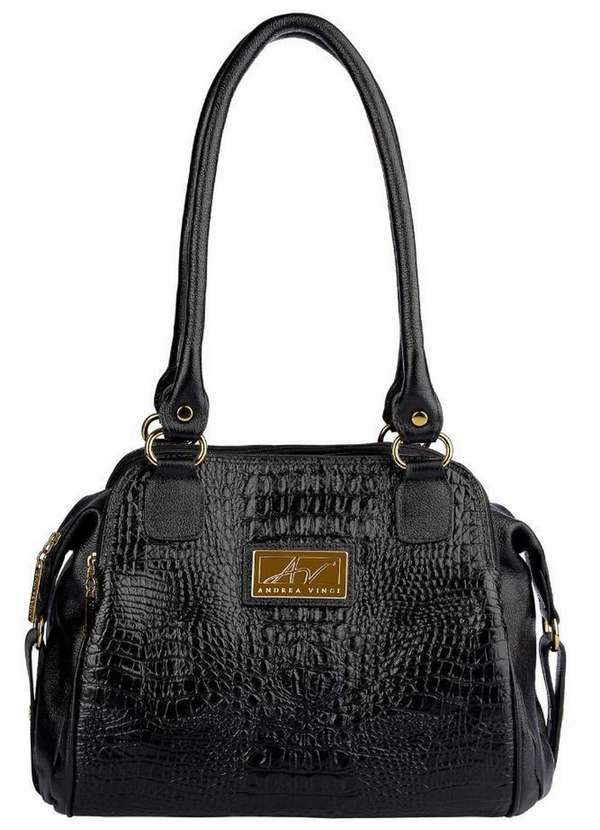 Bolsa de Ombro em Couro Croco Simone Preto Enluaze