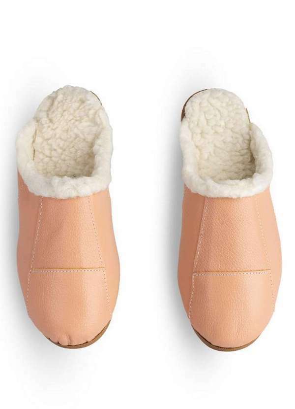 Enluaze - Chinelo Pantufa em Couro Unissex Forrada com Pelo 6101 Rosa