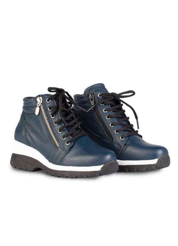 Tênis Botinha de Couro Feminina 090 Azul Enluaze