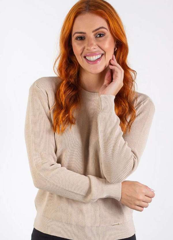 Domizia - Básica de Malha Canelada Gola Redonda 60005 Bege
