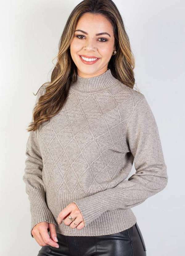 Fluffy - Blusa Feminina Gola Rolê Manga Bispo 81190 Amêndoa