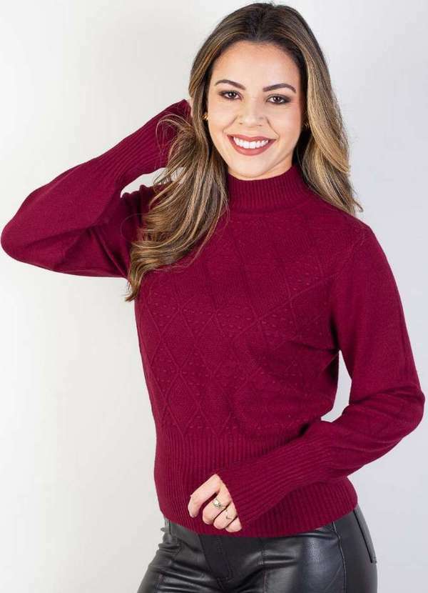 Fluffy - Blusa Feminina Gola Rolê Manga Bispo 81190 Bordô