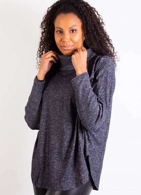 Geração Livre - Blusa Feminina Manga Morcego Over Size 33040 Chumbo