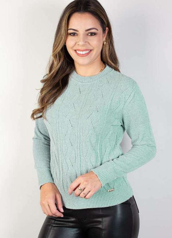 Domizia - Suéter Feminino de Malha com Detalhes 61594 Verde Água