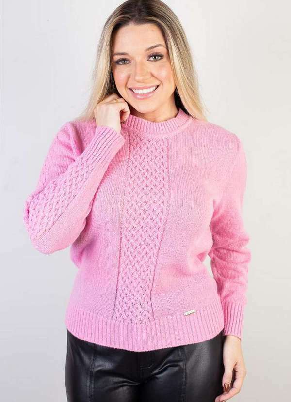Domizia - Suéter Feminino de Malha Detalhe Trançado 61570 Rosa