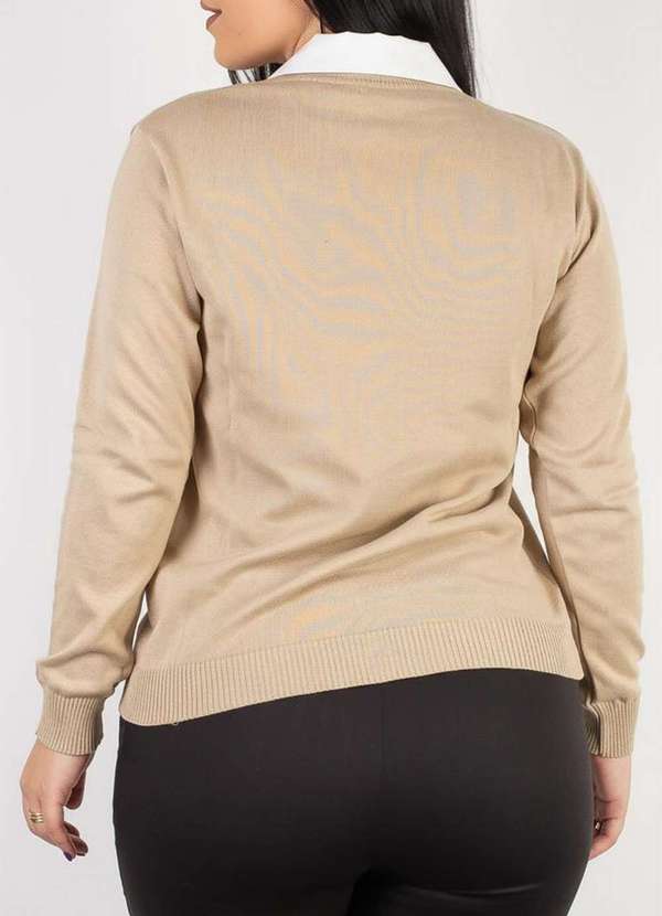 Domizia - Suéter Feminino de Malha Gola V 60004 Bege 3