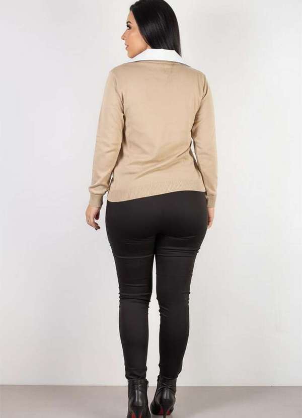 Domizia - Suéter Feminino de Malha Gola V 60004 Bege 6