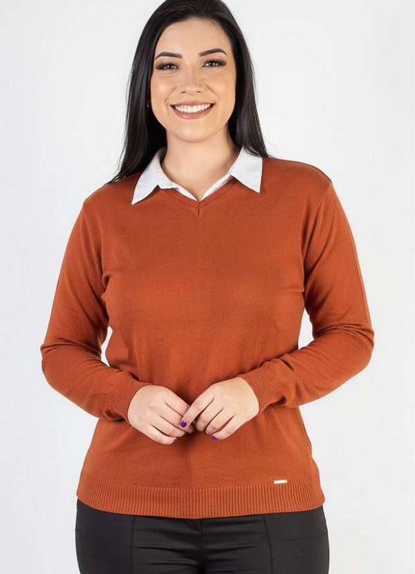 Domizia - Suéter Feminino de Malha Gola V 60004 Terracota