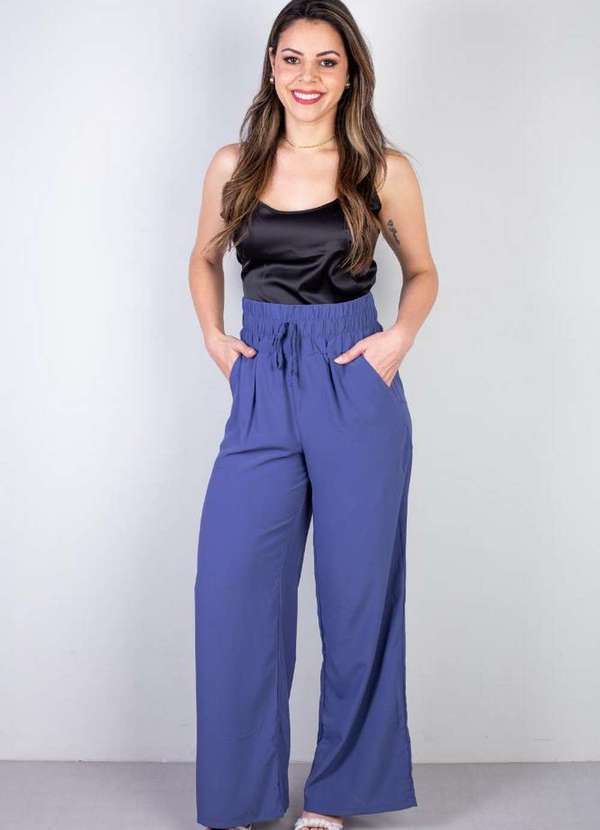 Fluffy - Calça Feminina Pantalona com Elástico 51129 Azul 4