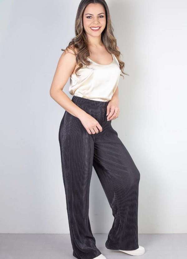 Fluffy - Calça Feminina Pantalona Plissada 51074 Preto 5