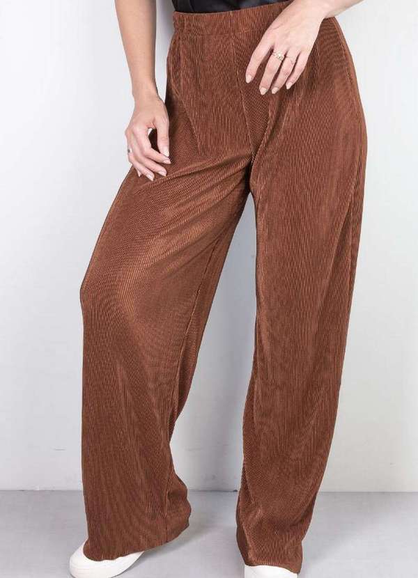 Fluffy - Calça Feminina Pantalona Plissada 51074 Marrom