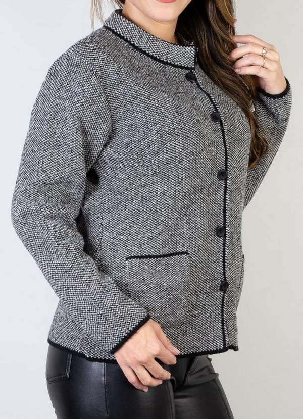 Domizia - Casaco Feminino de Malha com Botões e Bolsos 61552 Preto/Branco 2