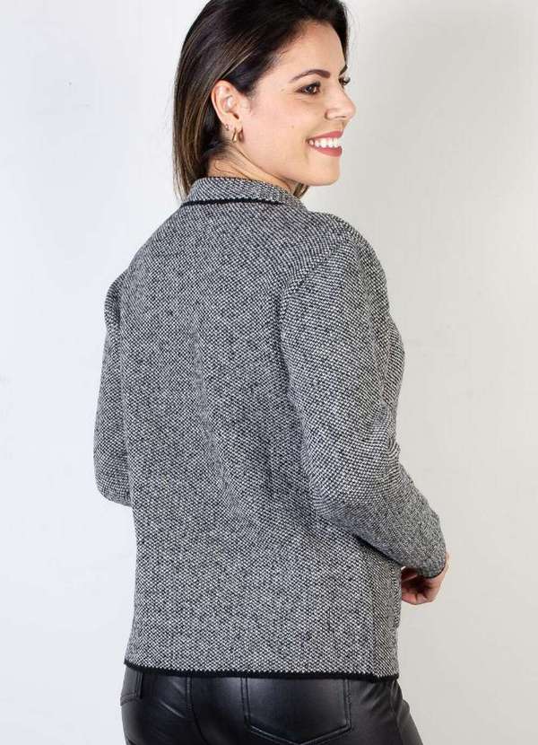 Domizia - Casaco Feminino de Malha com Botões e Bolsos 61552 Preto/Branco 3