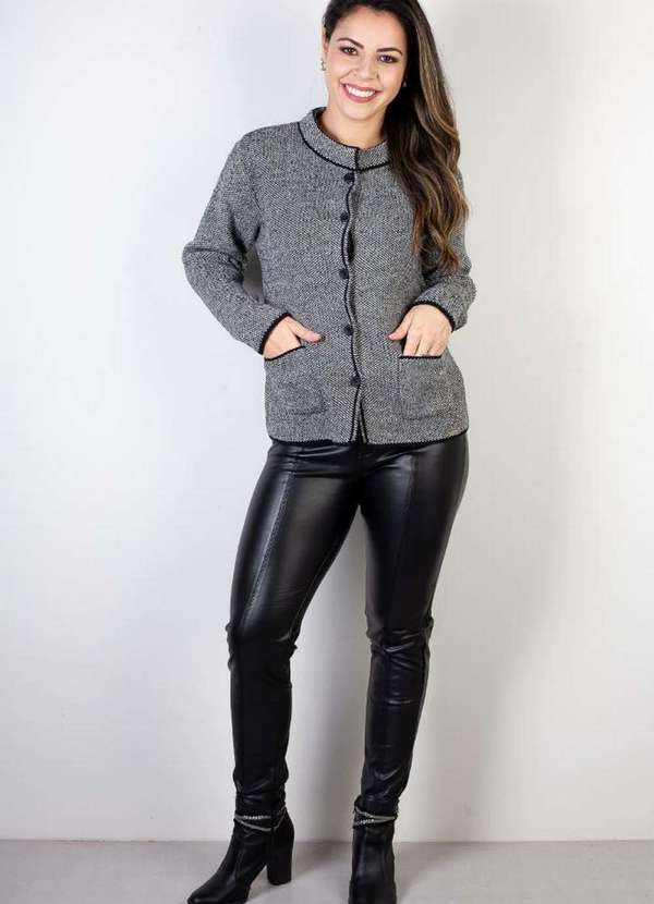 Domizia - Casaco Feminino de Malha com Botões e Bolsos 61552 Preto/Branco 4