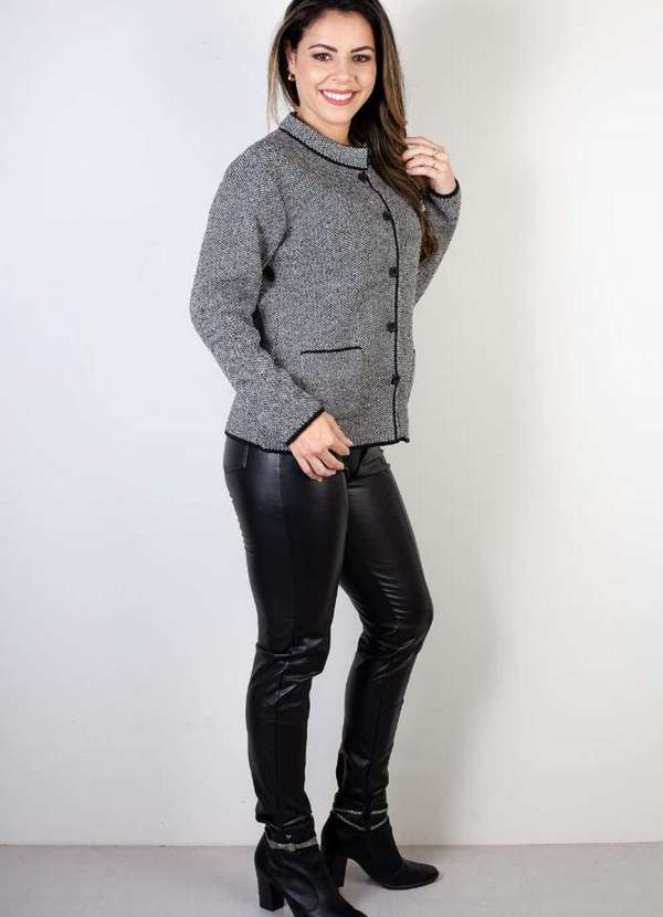 Domizia - Casaco Feminino de Malha com Botões e Bolsos 61552 Preto/Branco 5
