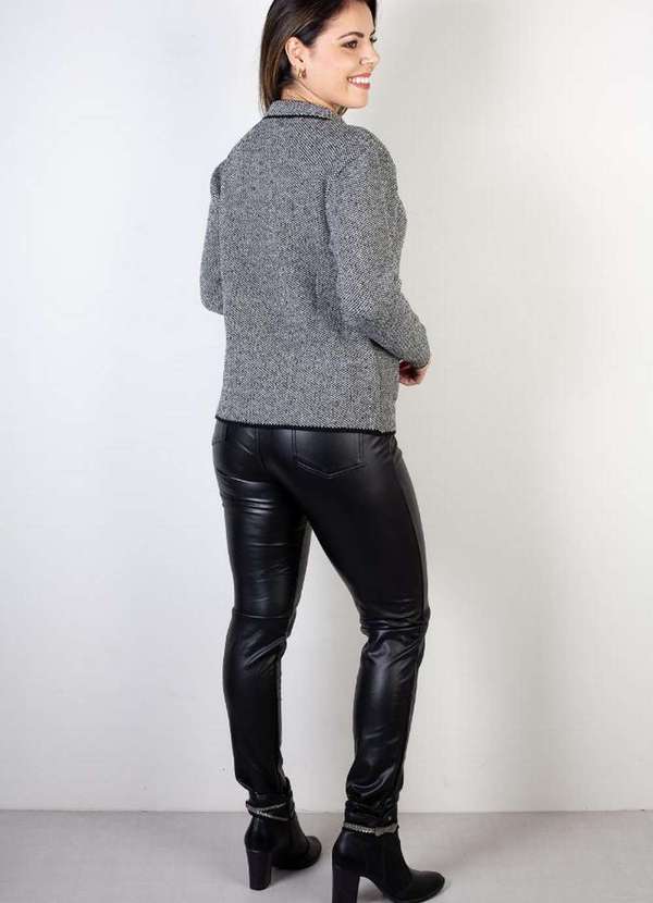 Domizia - Casaco Feminino de Malha com Botões e Bolsos 61552 Preto/Branco 6