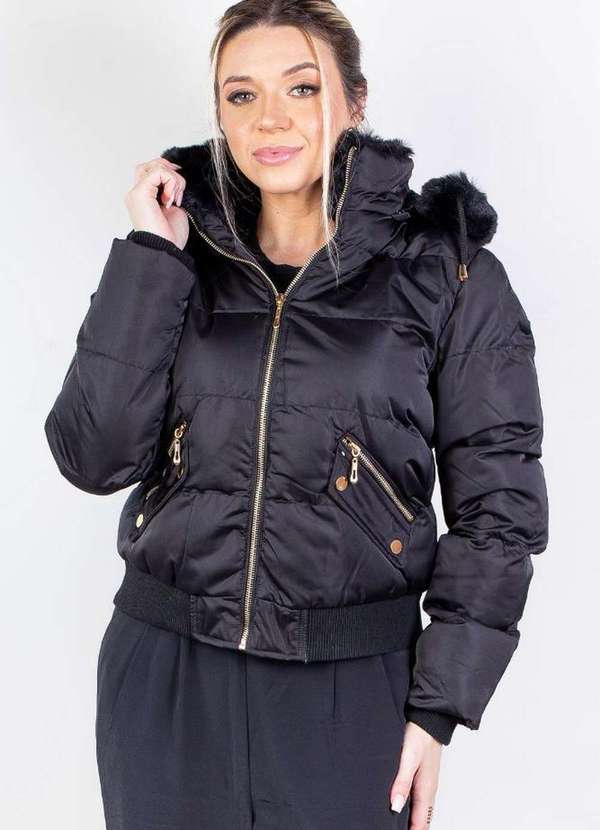 Jaqueta Feminina de Nylon Curta com Capuz Removível 84115 Preto