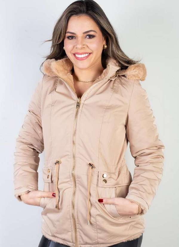 Fluffy - Jaqueta Feminina Nylon Reversível com Pelo 84293 Bege
