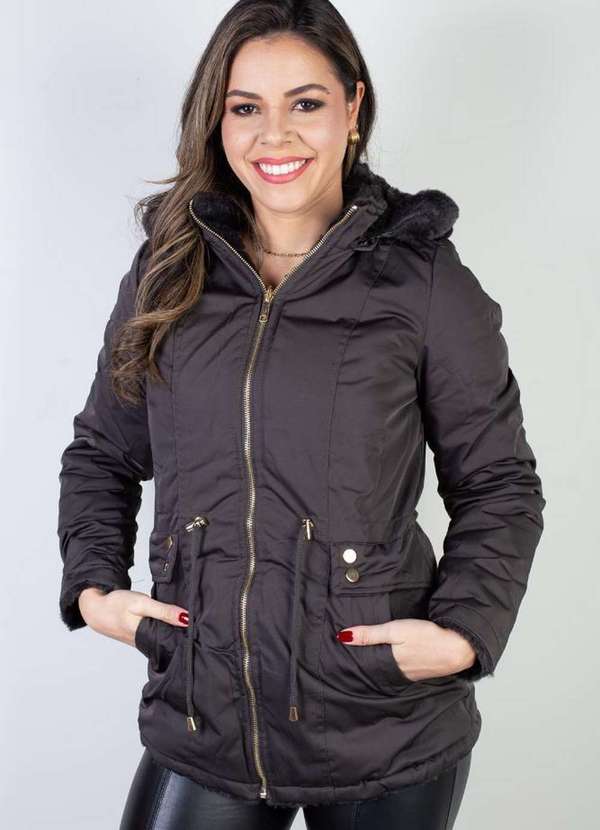 Fluffy Jaqueta Feminina Nylon Reversível com Pelo 84293 Chumbo