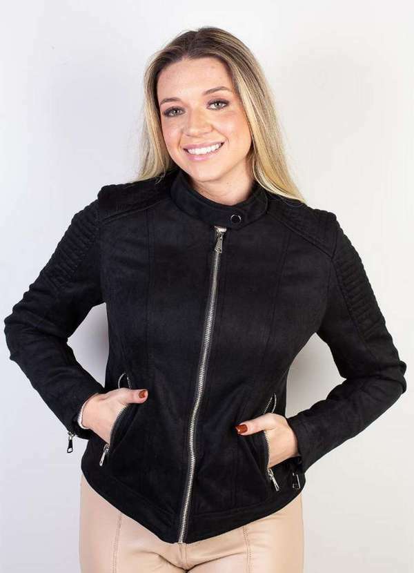 Roupas Femininas Jaqueta Em Suede Feminina JAQUETA SUEDE COM COURO