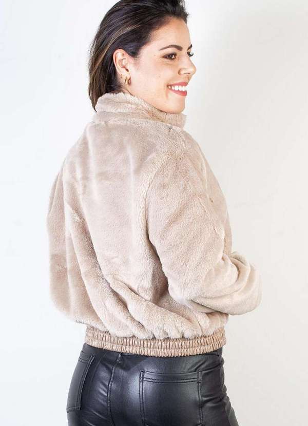 Fluffy - Jaqueta Fur Feminina Forrada com Bolsos 70832 Bege 3