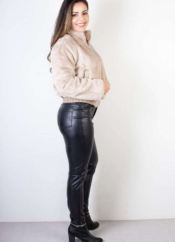 Fluffy - Jaqueta Fur Feminina Forrada com Bolsos 70832 Bege 5