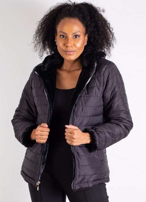 Jaqueta Dupla Face com Pelo Sintético 80099 Preto Enluaze