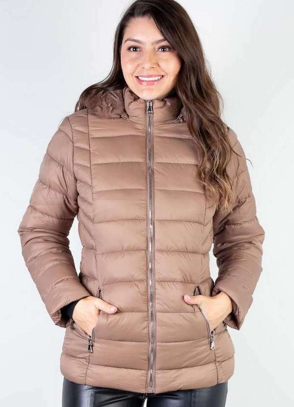 Jaqueta Feminina Curta de Nylon Forrada 80239 Bege - Enluaze
