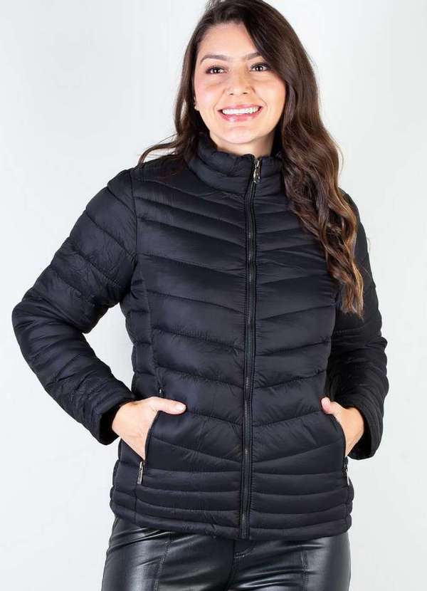 Jaqueta Feminina de Nylon Curta 80226 Preto Enluaze