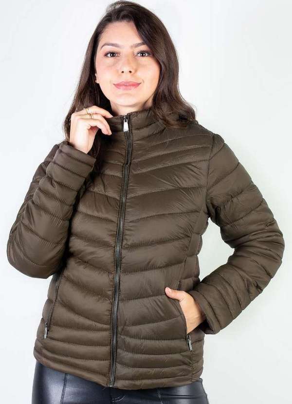 Fluffy - Jaqueta Feminina de Nylon Curta 80226 Verde