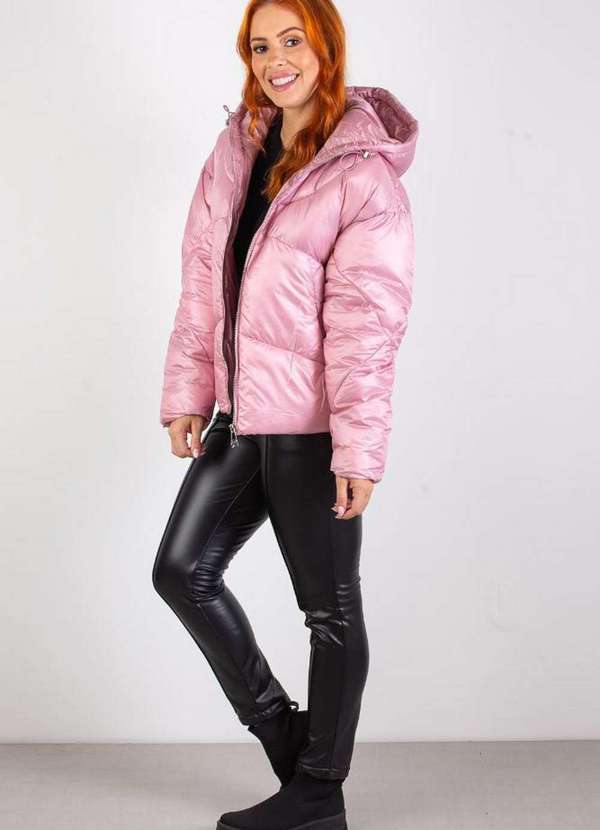 Jaqueta Feminina Puffer Nylon com Capuz 80258 Rosa - Enluaze
