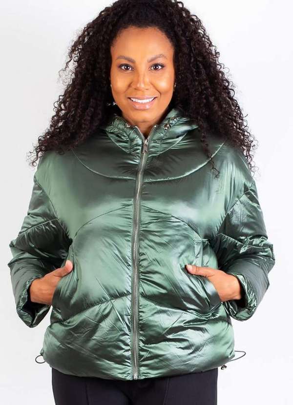 Jaqueta Feminina Puffer Nylon com Capuz 80258 Verde Enluaze